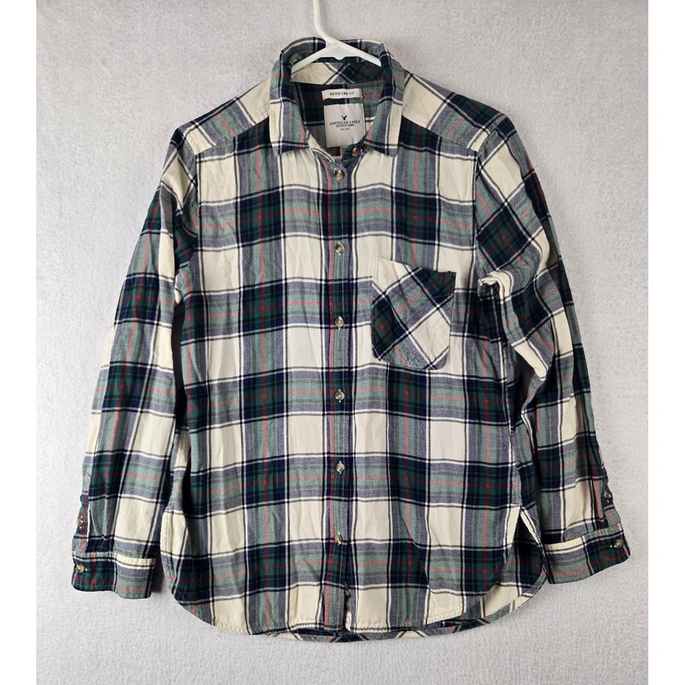 American Eagle Womens Shirt Boyfriend Fit Plaid Size M Button Down Multicolor